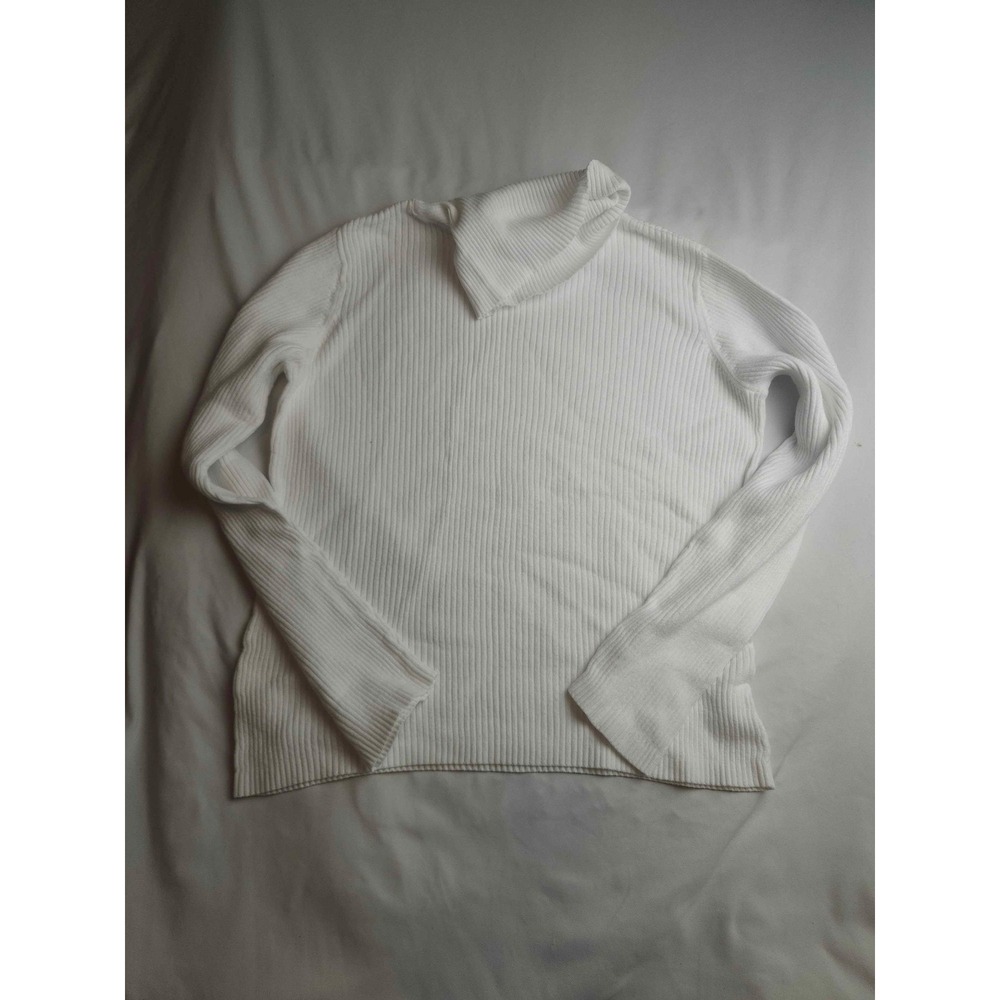 Talie White Ribbed Turtleneck Sweater 100% Cotton Long Sleeve Womens Large